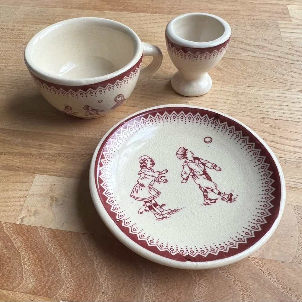 Vintage Moulin Rory traditions doll size tea cup and saucer and egg cup.